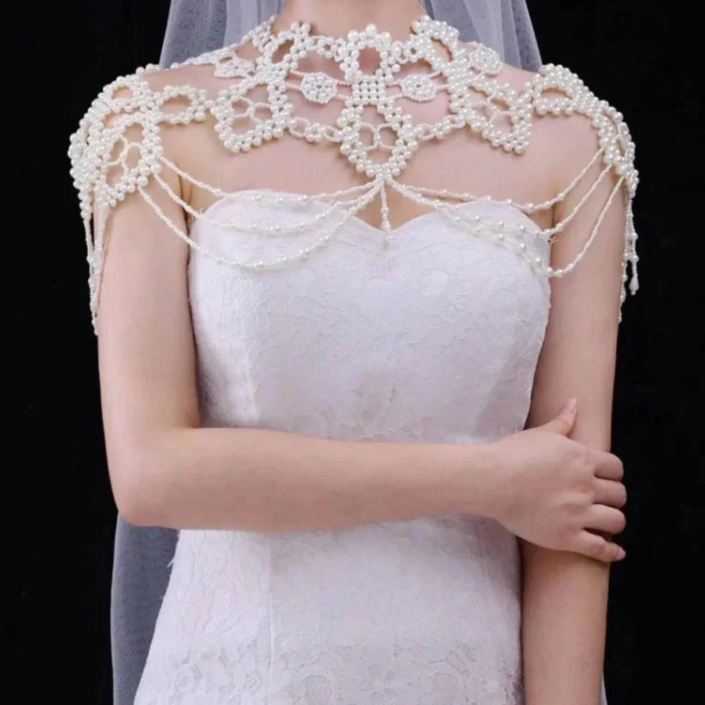(ON SALE) Women's  Pearl Wedding Shawl Cape